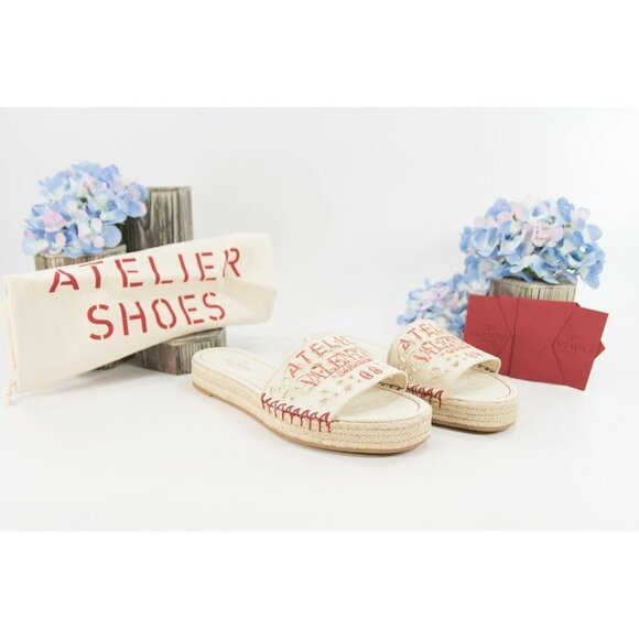 Valentino Atelier Eyelet Logo Espadrille Flatform Sandal 39.5 NIB - Picture 1 of 7